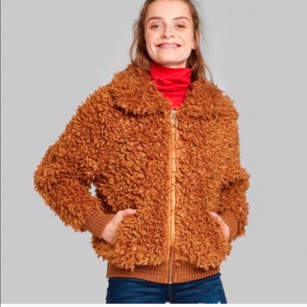 New Brown Faux Fur Sherpa Teddy Jacket XS